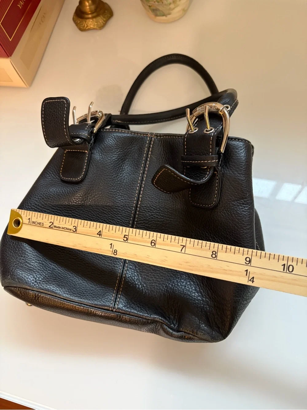 Y2K Tignanello Black Leather Shoulder Bag with Silver Hardware